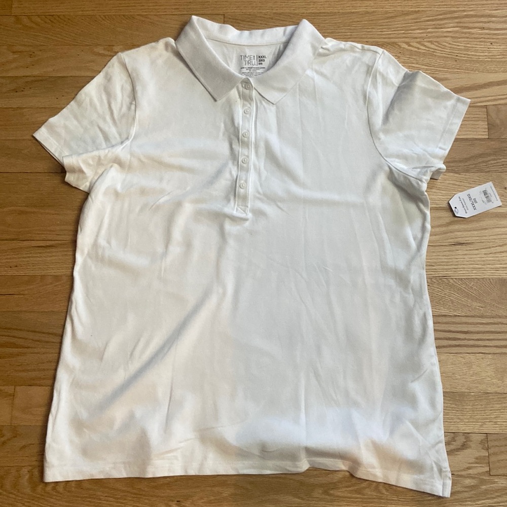 NWT Time and Tru Women’s Short Sleeve Polo Top. White. Sz. 3X (22)